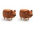 Pemberly Row Set of 2 Fabric Bear Storage Ottoman in Brown/Natural