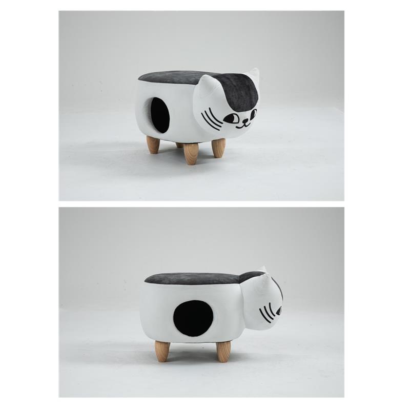 Pemberly Row Set of 2 Cat Condo Fabric Pet House Ottoman in Multi-Color