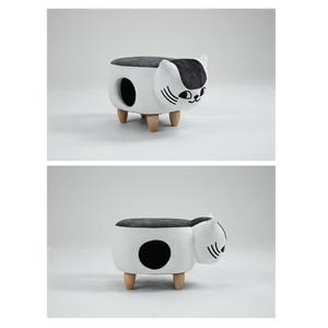 Pemberly Row Set of 2 Cat Condo Fabric Pet House Ottoman in Multi-Color
