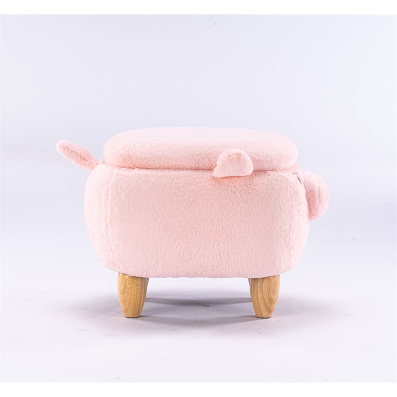 Pemberly Row Set of 2 Kids Pig Fabric Storage Ottoman/Stool in Pink and Natural