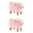 Pemberly Row Set of 2 Kids Pig Fabric Storage Ottoman/Stool in Pink and Natural