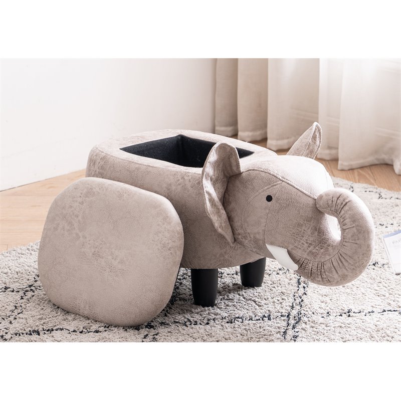 Pemberly Row Set of 2 The Elephant Fabric Storage Ottoman/Stool in Gray/Black