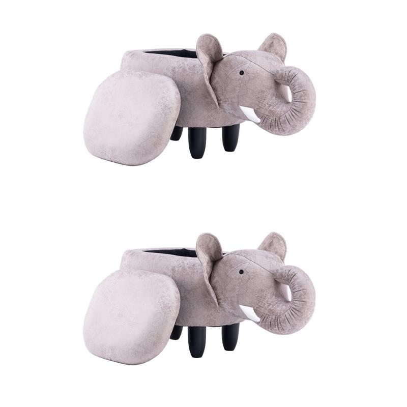 Pemberly Row Set of 2 The Elephant Fabric Storage Ottoman/Stool in Gray/Black