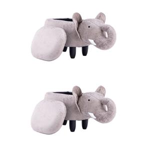 Pemberly Row Set of 2 The Elephant Fabric Storage Ottoman/Stool in Gray/Black