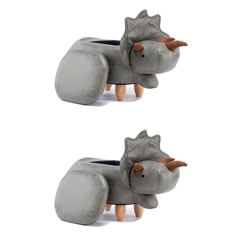 Pemberly Row Set of 2 The Dinosaur Fabric Storage Ottoman/Stool in Gray/Natural