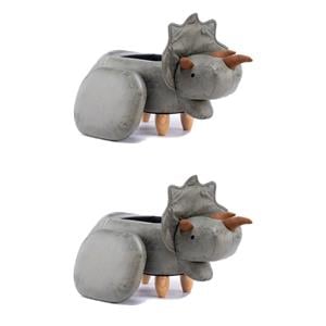 Pemberly Row Set of 2 The Dinosaur Fabric Storage Ottoman/Stool in Gray/Natural