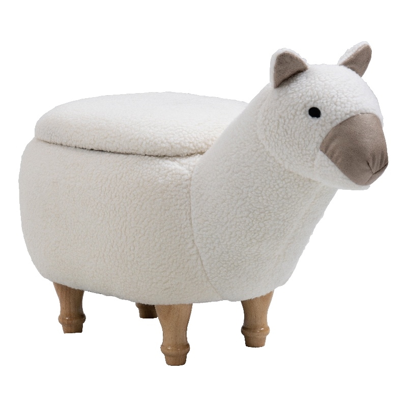 Pemberly Row Set of 2 Llama Solid Wood & Fabric Storage Ottoman in Beige/White