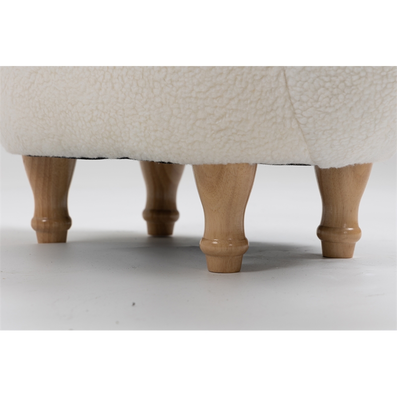 Pemberly Row Set of 2 Llama Solid Wood & Fabric Storage Ottoman in Beige/White