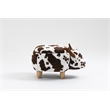 Pemberly Row Set of 2 Adorable Cow Fur Fabric & Wood Ottoman in Brown/White