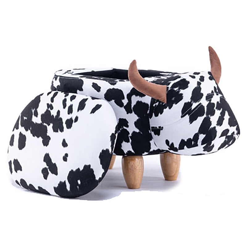 Pemberly Row Set of 2 The Cow Fabric Storage Ottoman/Stool in Black and White