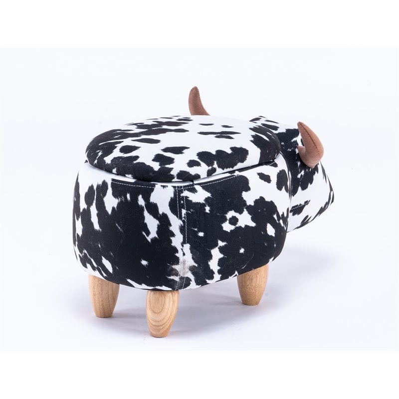 Pemberly Row Set of 2 The Cow Fabric Storage Ottoman/Stool in Black and White