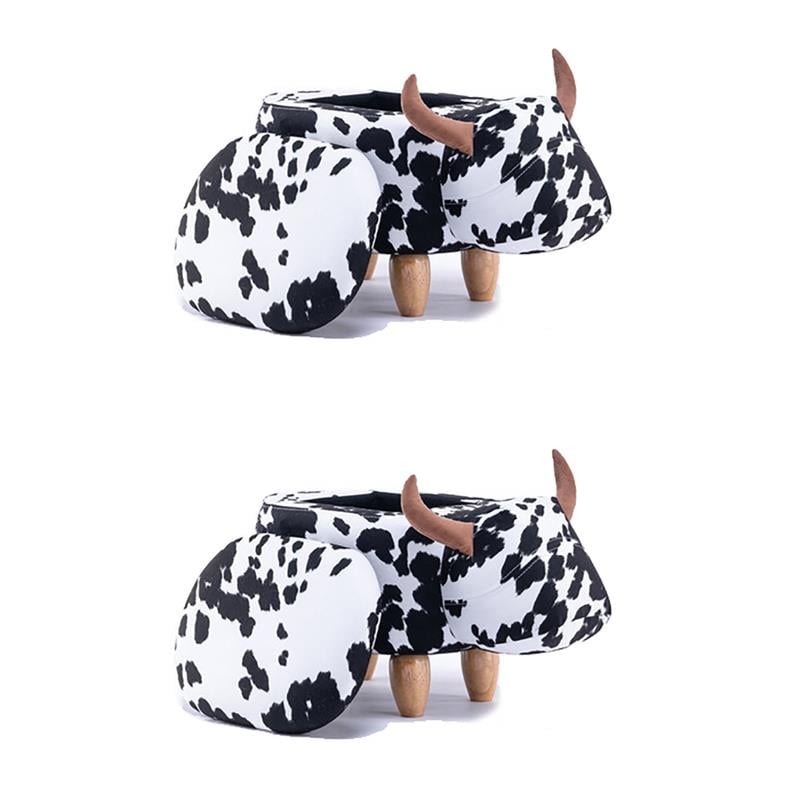 Pemberly Row Set of 2 The Cow Fabric Storage Ottoman/Stool in Black and White