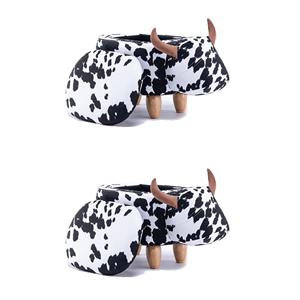 Pemberly Row Set of 2 The Cow Fabric Storage Ottoman/Stool in Black and White