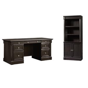 Pemberly Row Set of 2 Engineered Wood 3-Shelf Bookcase & Executive Desk