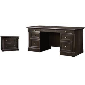 Pemberly Row Set of 2 Wood 2-Drawer Lateral File Cabinet & Executive Desk