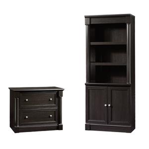 Pemberly Row Set of 2 Wood 3-Shelf Bookcase & 2-Drawer Lateral File Cabinet