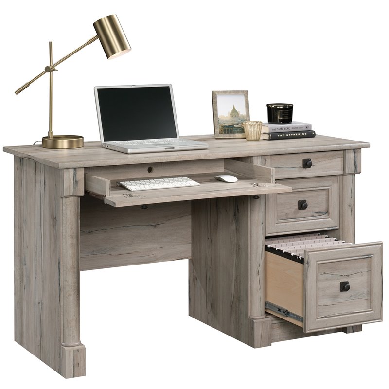 Pemberly Row Set of 3 Split Oak Bookcase & Lateral File Cabinet & Computer Desk