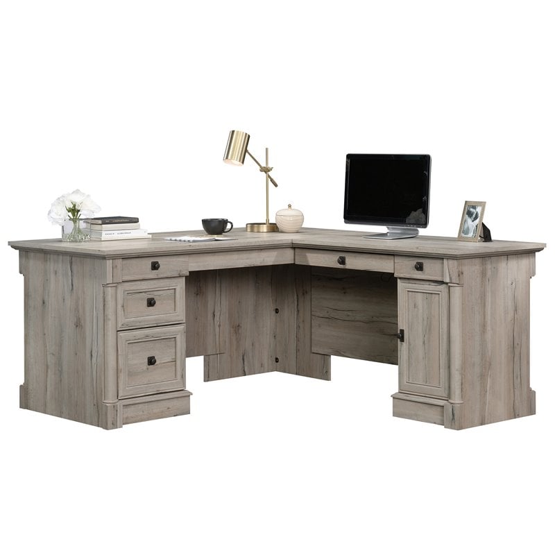 Pemberly Row Set of 2 Wood 3-Shelf Bookcase & L-Shaped Computer Desk - Split Oak