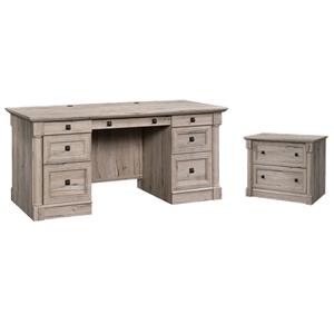 Pemberly Row Set of 2 2-Drawer Lateral File Cabinet & Executive Desk - Split Oak