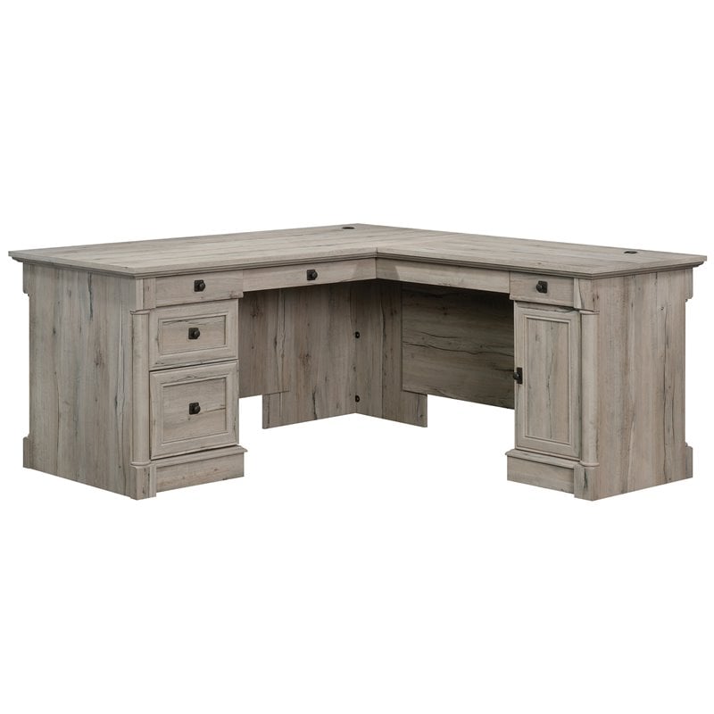 Pemberly Row Set of 2 Lateral File Cabinet & L-Shaped Computer Desk in Split Oak
