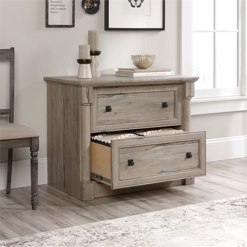 Pemberly Row Set of 2 Lateral File Cabinet & L-Shaped Computer Desk in Split Oak