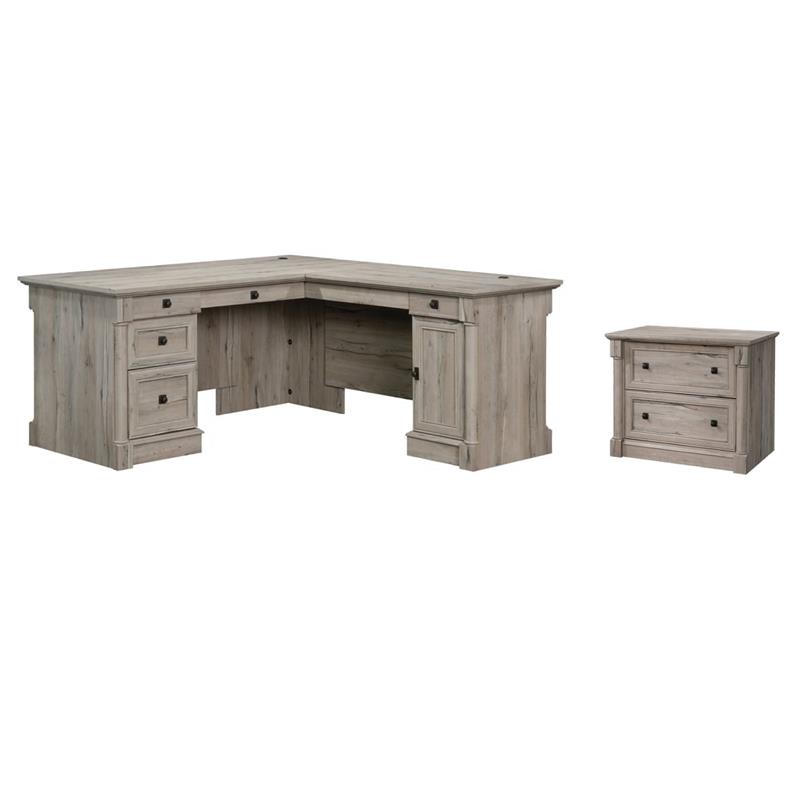 Pemberly Row Set of 2 Lateral File Cabinet & L-Shaped Computer Desk in ...