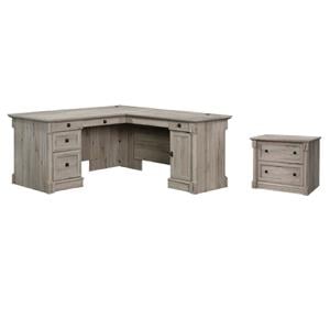 Pemberly Row Set of 2 Lateral File Cabinet & L-Shaped Computer Desk in Split Oak