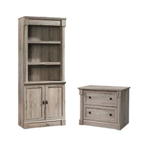 Pemberly Row Set of 2 Wood 3-Shelf Bookcase & Lateral File Cabinet in Split Oak