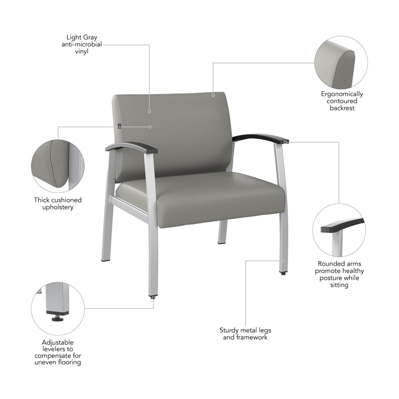 Pemberly Row Set of 4 Waiting Room Guest Chairs in Light Gray Vinyl