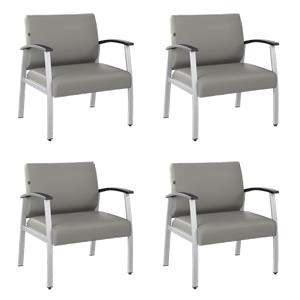 Pemberly Row Set of 4 Waiting Room Guest Chairs in Light Gray Vinyl