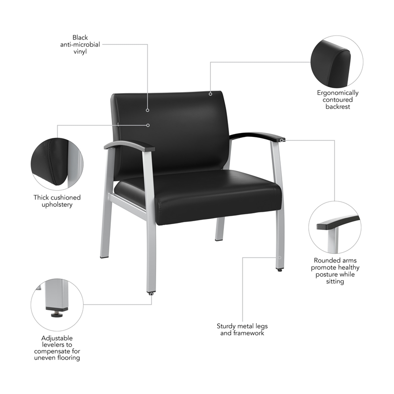 Pemberly Row Set of 4 Waiting Room Guest Chairs in Black Vinyl