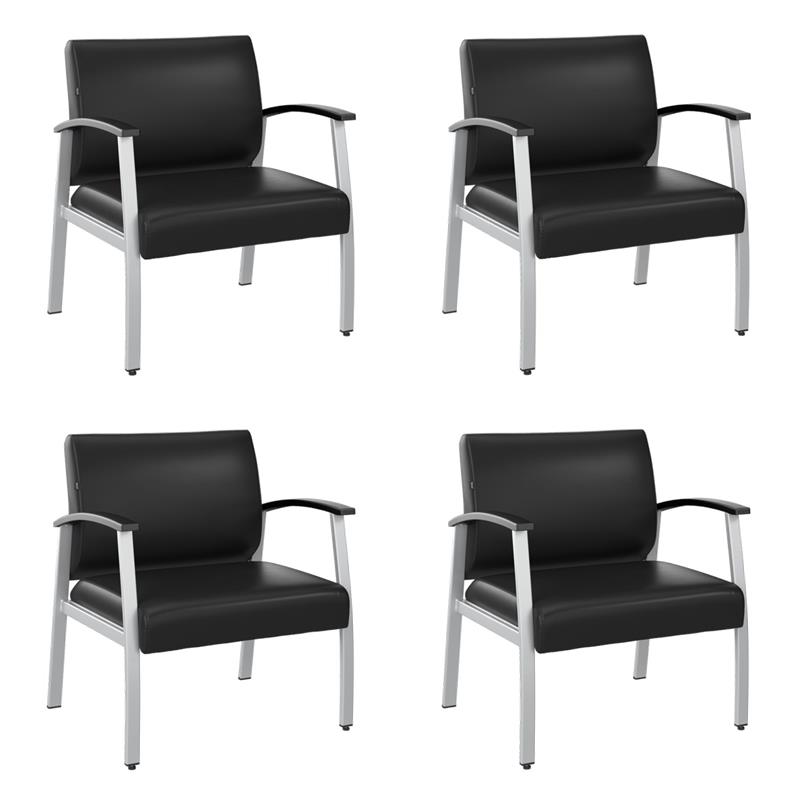 Pemberly Row Set of 4 Waiting Room Guest Chairs in Black Vinyl