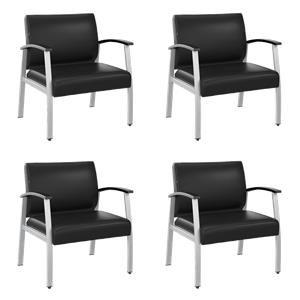 Pemberly Row Set of 4 Waiting Room Guest Chairs in Black Vinyl