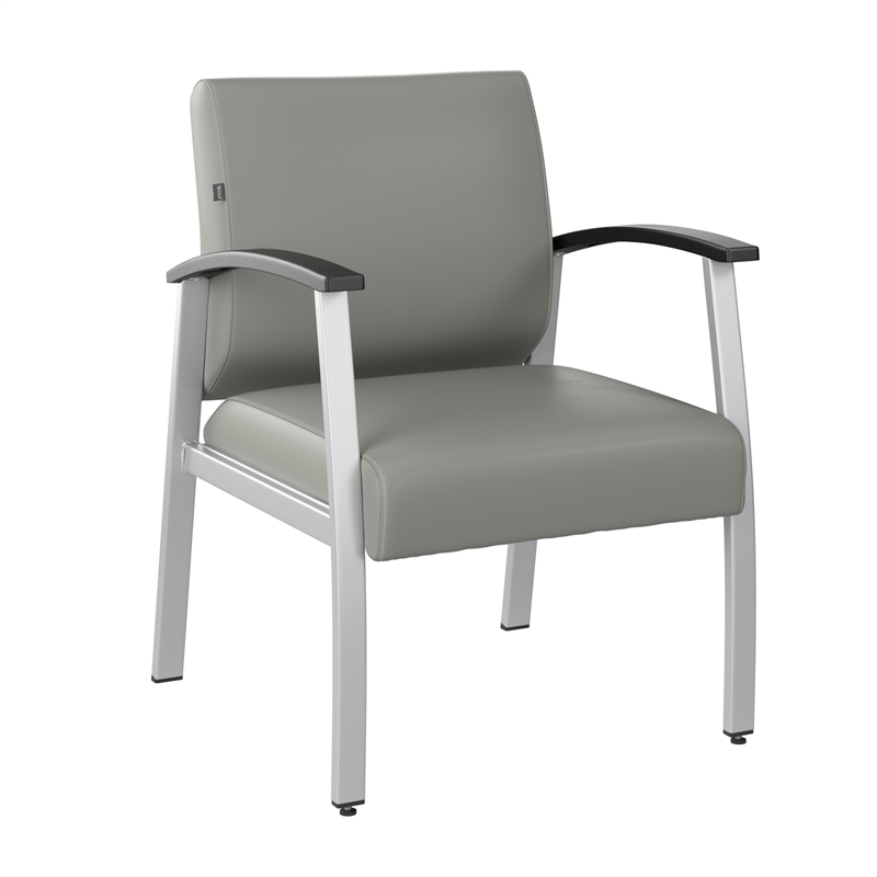 Pemberly Row Set of 4 Waiting Room Guest Chairs with Arms in Light Gray Vinyl