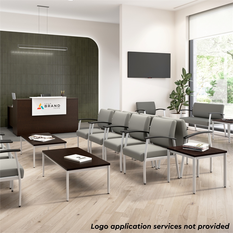 Pemberly Row Set of 4 Waiting Room Guest Chairs with Arms in Light Gray Vinyl