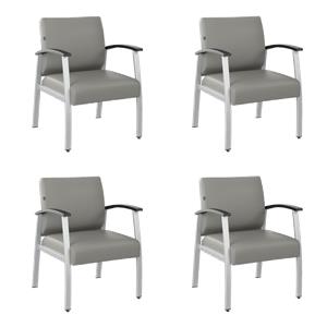 Pemberly Row Set of 4 Waiting Room Guest Chairs with Arms in Light Gray Vinyl