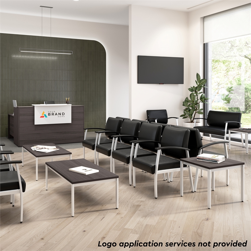 Pemberly Row Set of 4 Waiting Room Guest Chairs with Arms in Black Vinyl