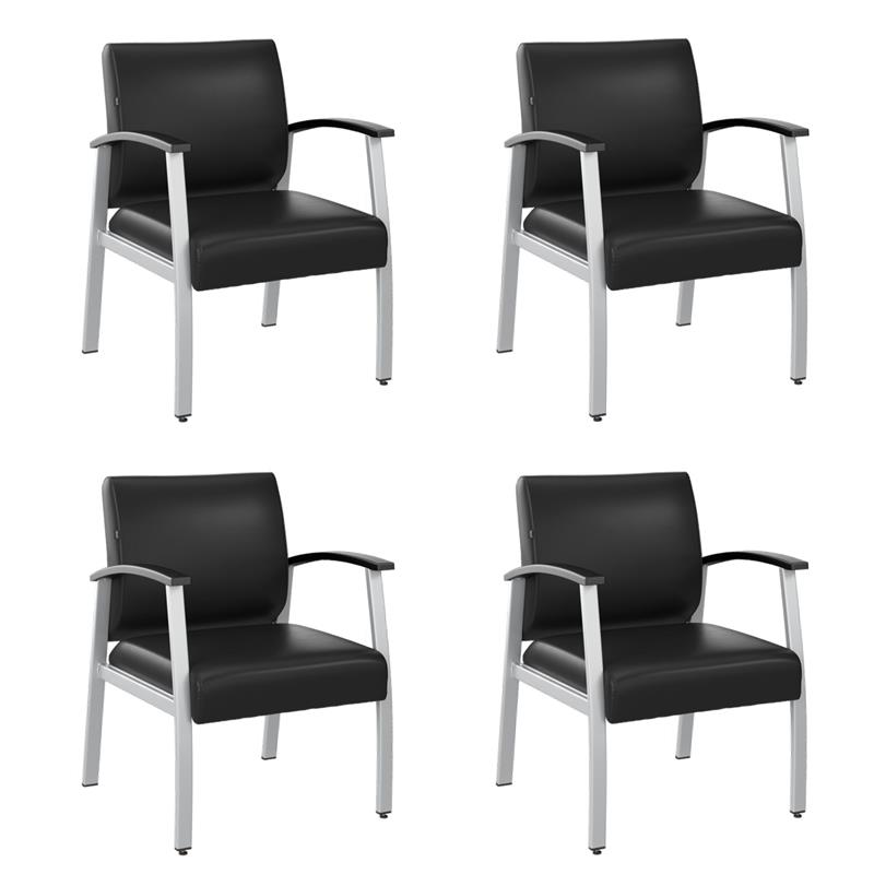 Pemberly Row Set of 4 Waiting Room Guest Chairs with Arms in Black Vinyl