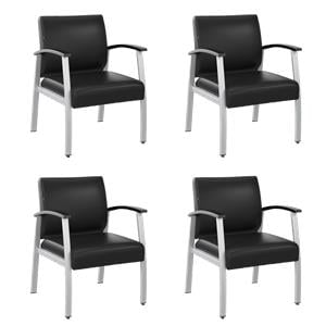Pemberly Row Set of 4 Waiting Room Guest Chairs with Arms in Black Vinyl