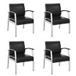 Pemberly Row Set of 4 Waiting Room Guest Chairs with Arms in Black Vinyl