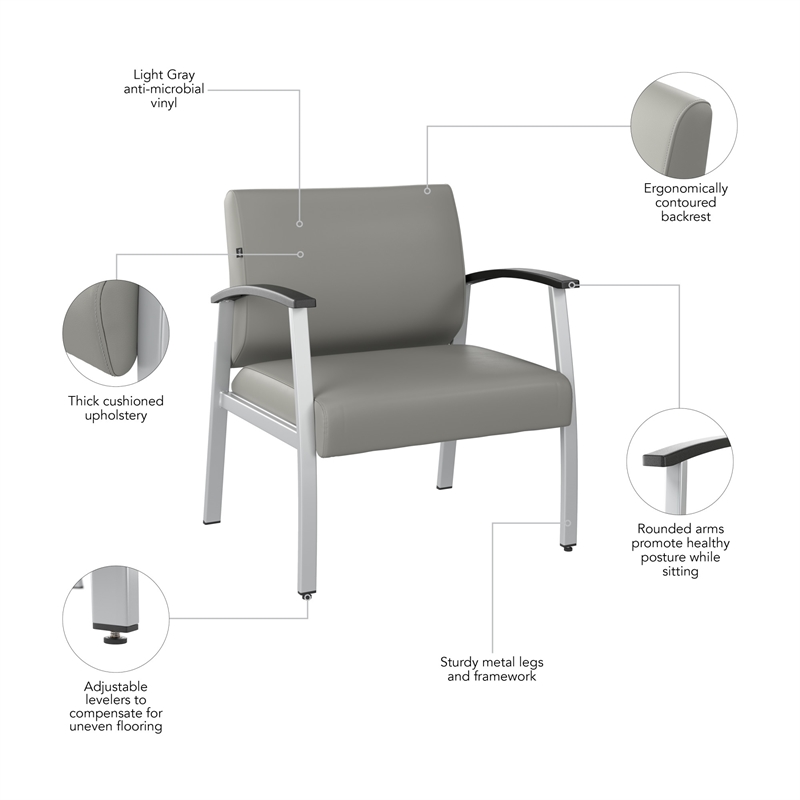 Pemberly Row Set of 2 Waiting Room Guest Chairs in Light Gray Vinyl