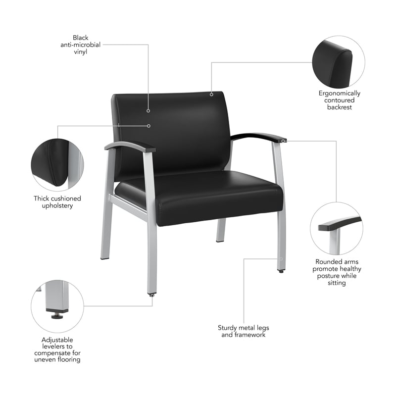 Pemberly Row Set of 2 Waiting Room Guest Chairs in Black Vinyl