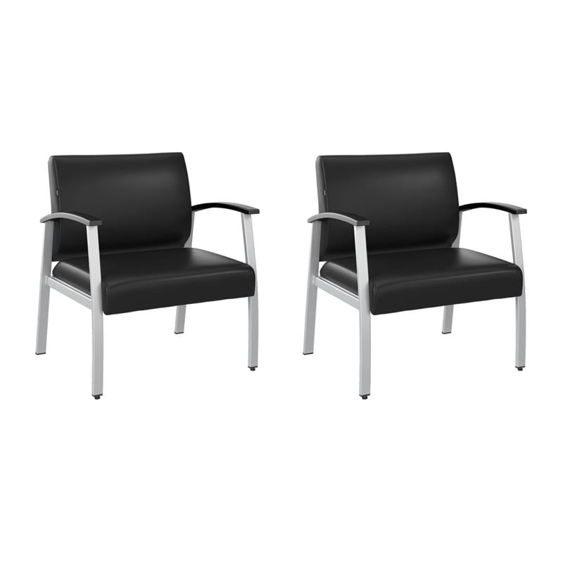 Pemberly Row Set of 2 Waiting Room Guest Chairs in Black Vinyl