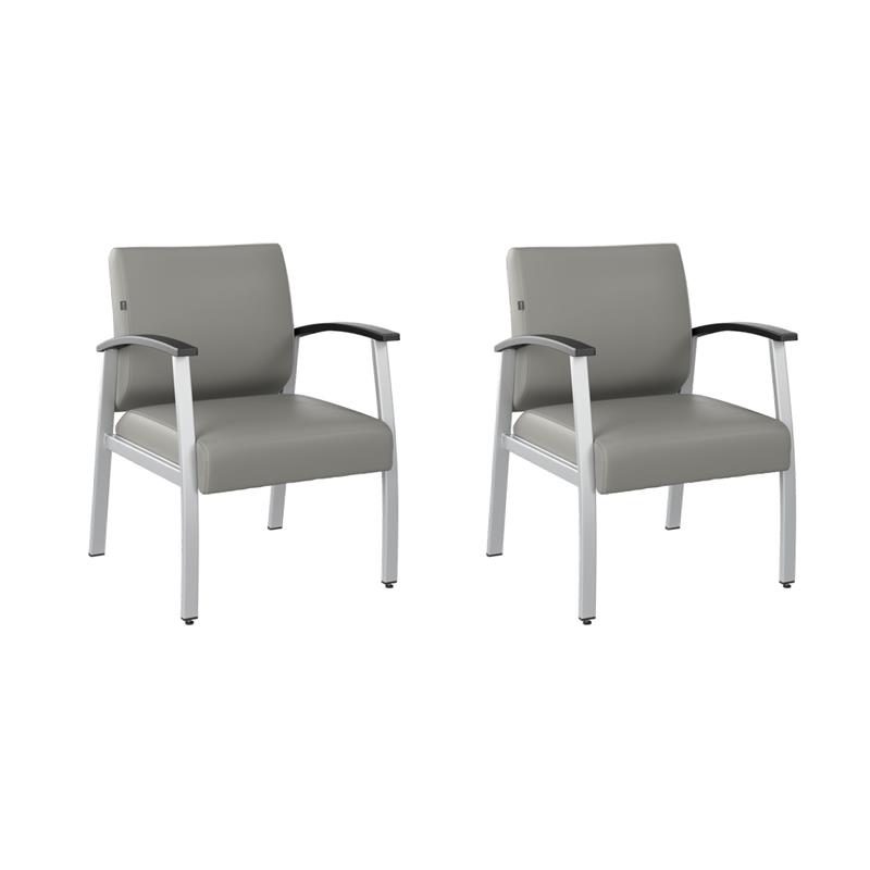Pemberly Row Set of 2 Waiting Room Guest Chairs with Arms in Light Gray Vinyl