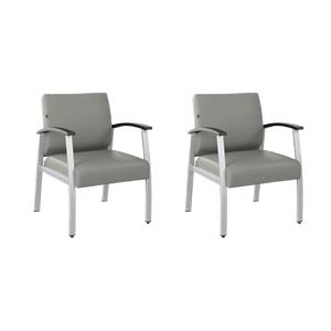 Pemberly Row Set of 2 Waiting Room Guest Chairs with Arms in Light Gray Vinyl