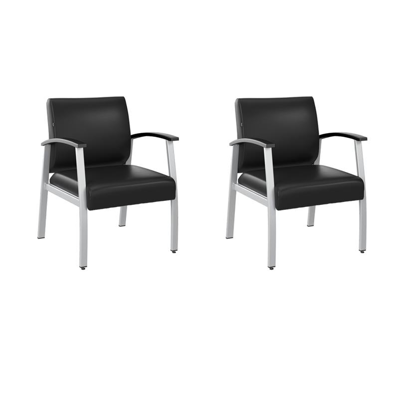 Pemberly Row Set of 2 Waiting Room Guest Chairs with Arms in Black Vinyl