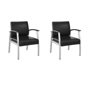 Pemberly Row Set of 2 Waiting Room Guest Chairs with Arms in Black Vinyl