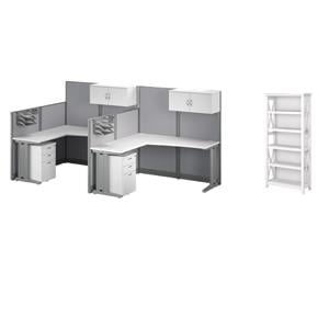 Pemberly Row Set of 3 5-Shelf Bookcase & 2 L Cubicle Desks in White