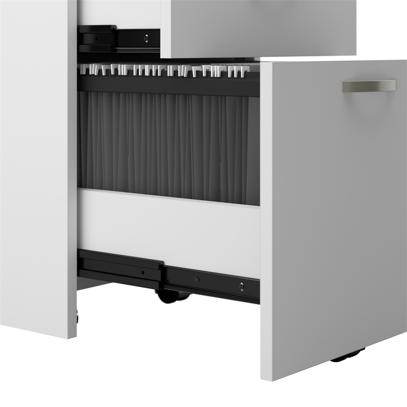 Pemberly Row Set of 3 2-Drawer File Cabinet & 2 L Cubicle Desks in White