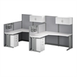 Pemberly Row Set of 3 2-Drawer File Cabinet & 2 L Cubicle Desks in White